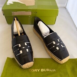 Tory Burch Ines Black Leather Espadrille